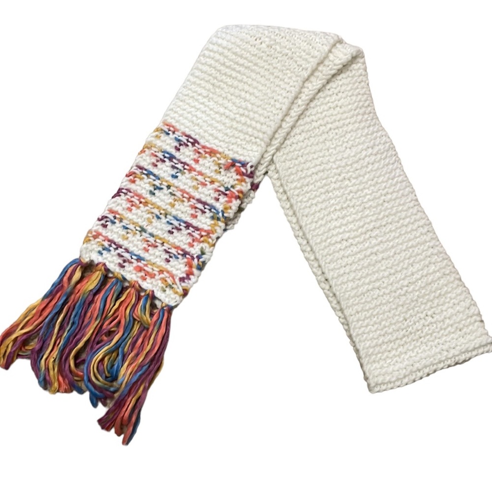ANNE KLEIN NWT white/cream purple blue orange yellow scarf with fringe new